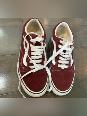 Vans Maroon Suede Old Skool Sneakers with White Stripe